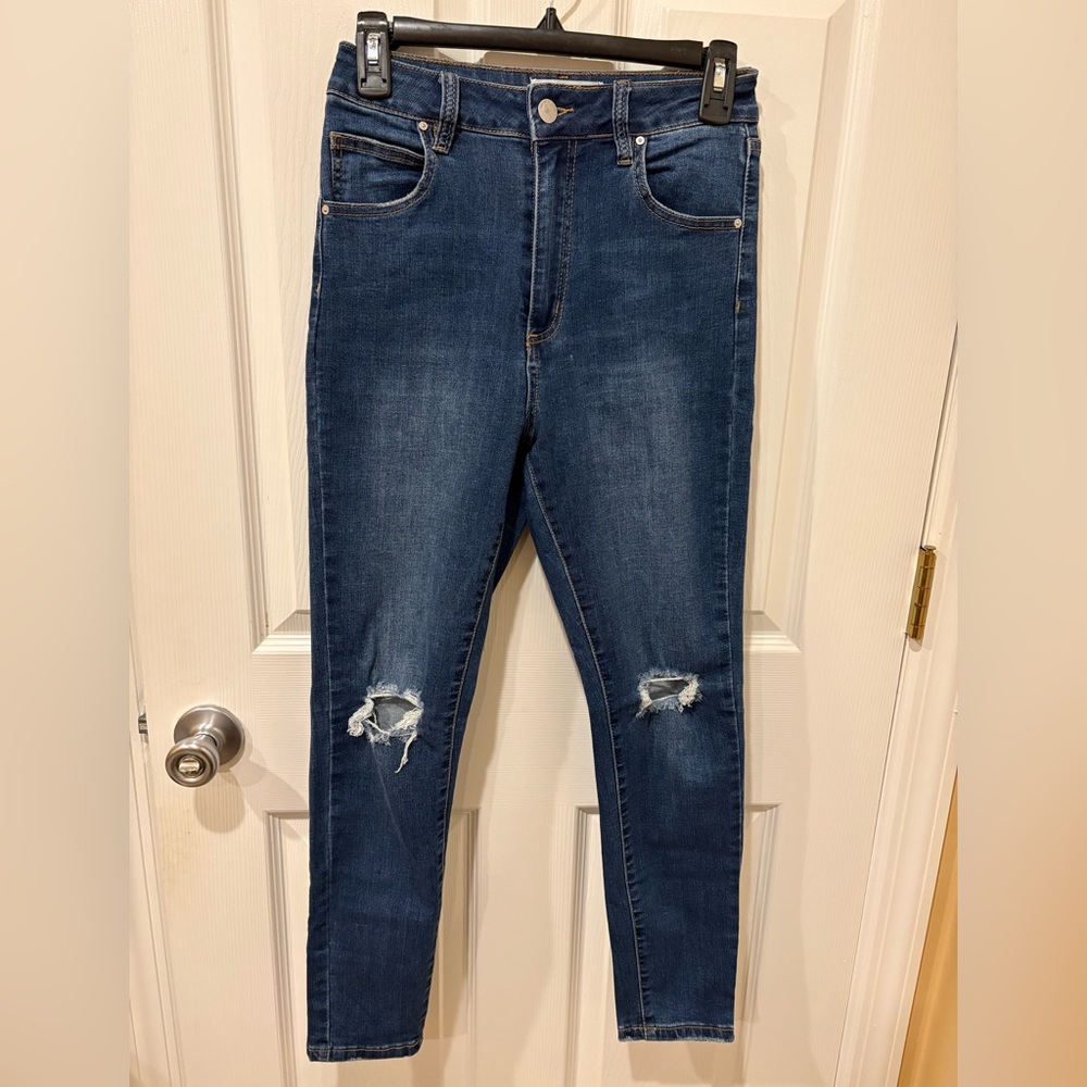 Cotton On Denim High Cropped Skinny Jeans Dark Wash Distressed